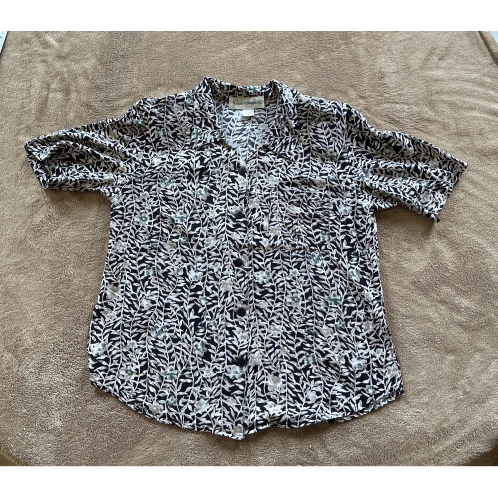 VTG Women's Top Size 14 Multicolored Botanical Print Coastal Grandma Boxy Summer